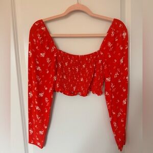 H&M Red Floral Cropped Blouse